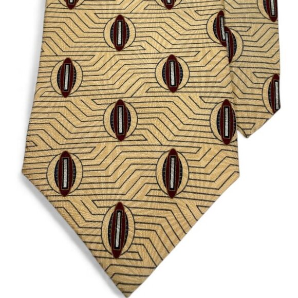 Bill Blass Silk Tie Geometric Yellow Burgundy - Picture 3 of 6